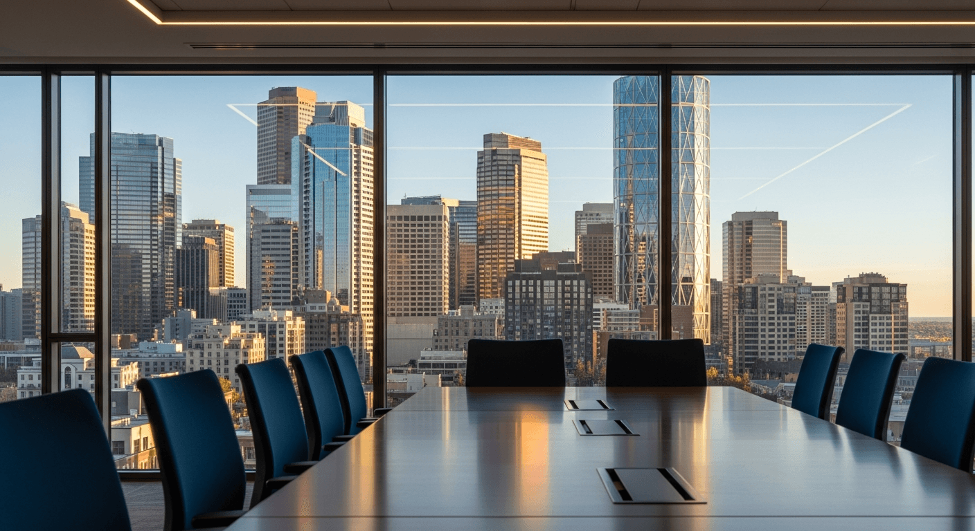 Calgary downtown towers with law firm conference room