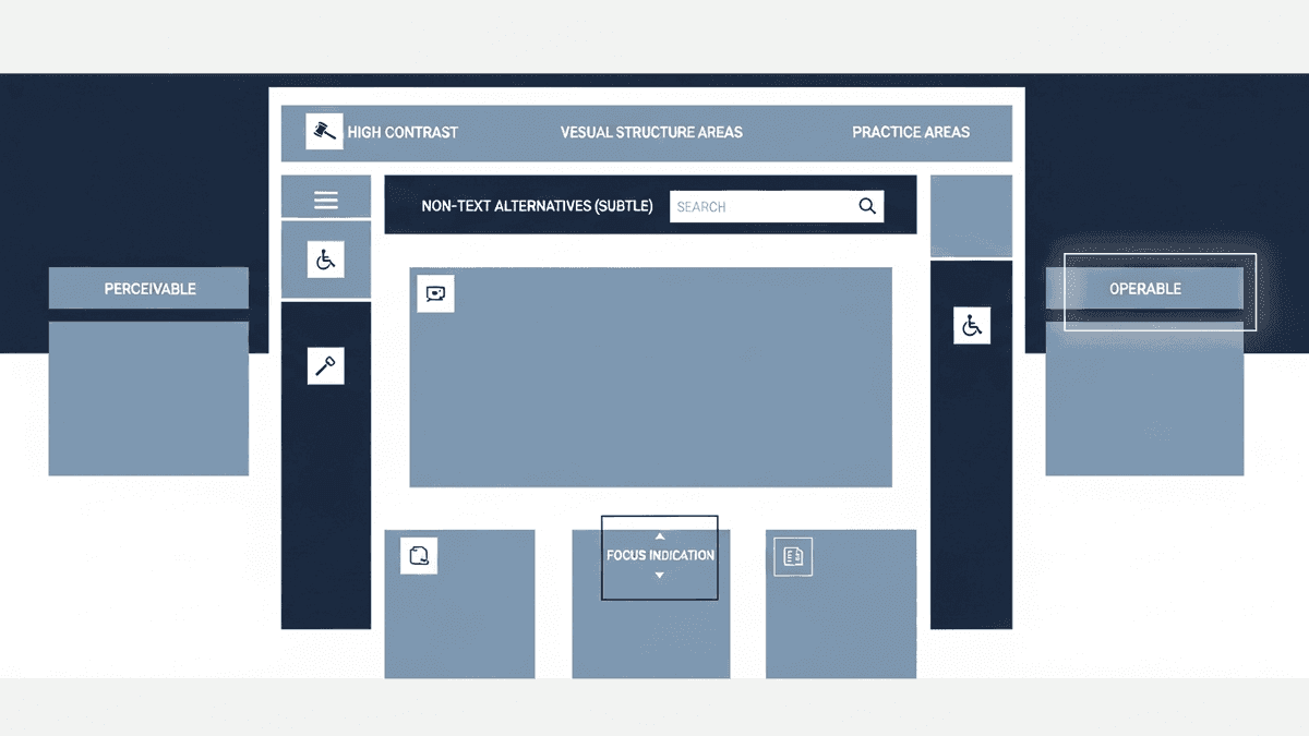 Diagram of WCAG POUR principles applied to a U.S. law firm website