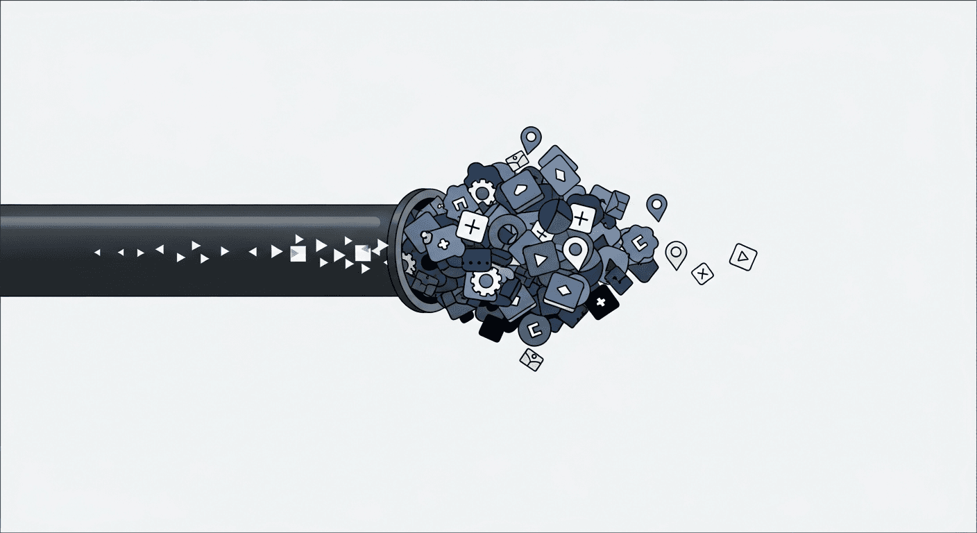 Illustration of website slowdown caused by accumulated plugins and heavy assets