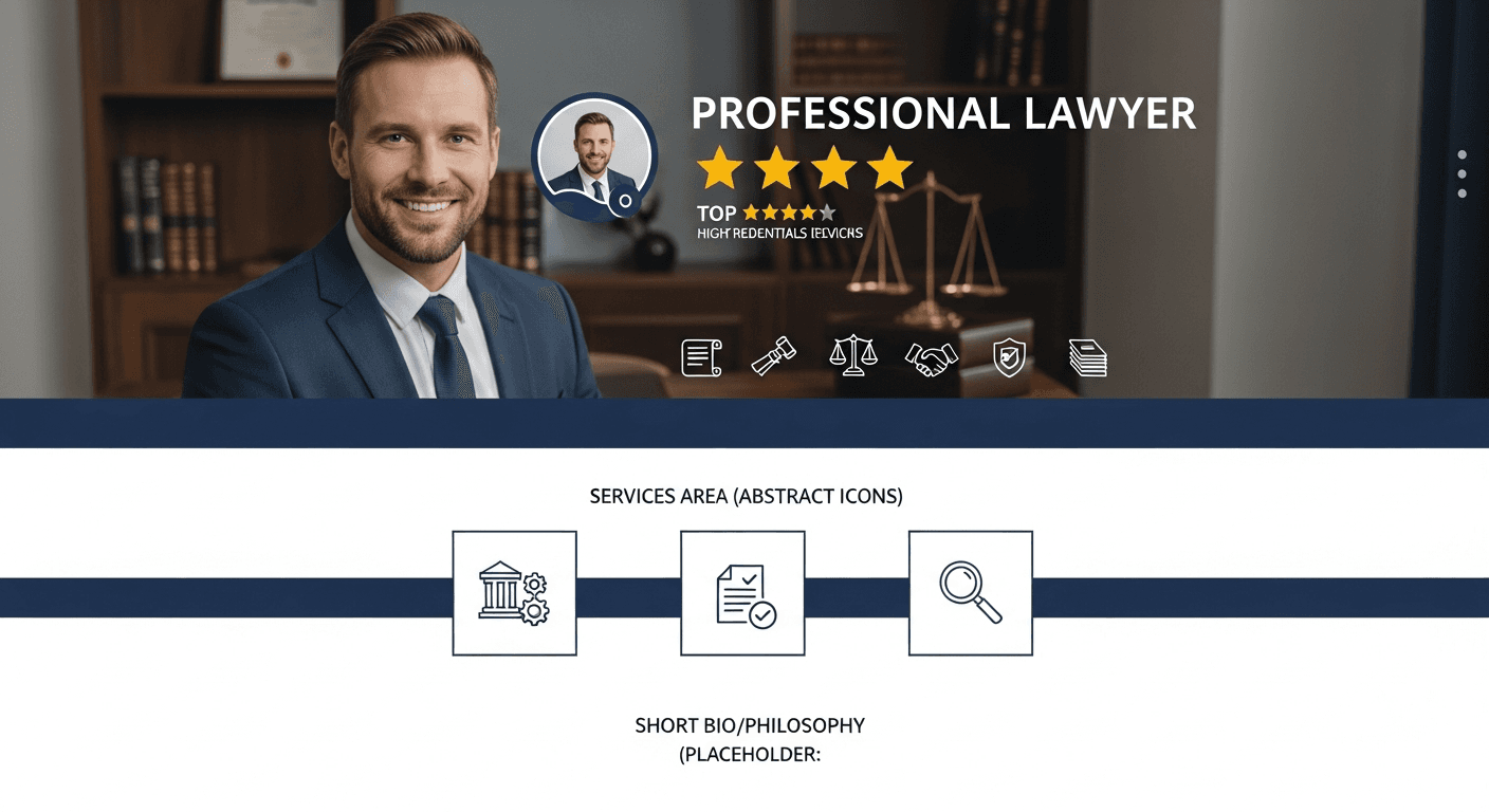 Lawyer bio page with credentials and client reviews on a law firm website