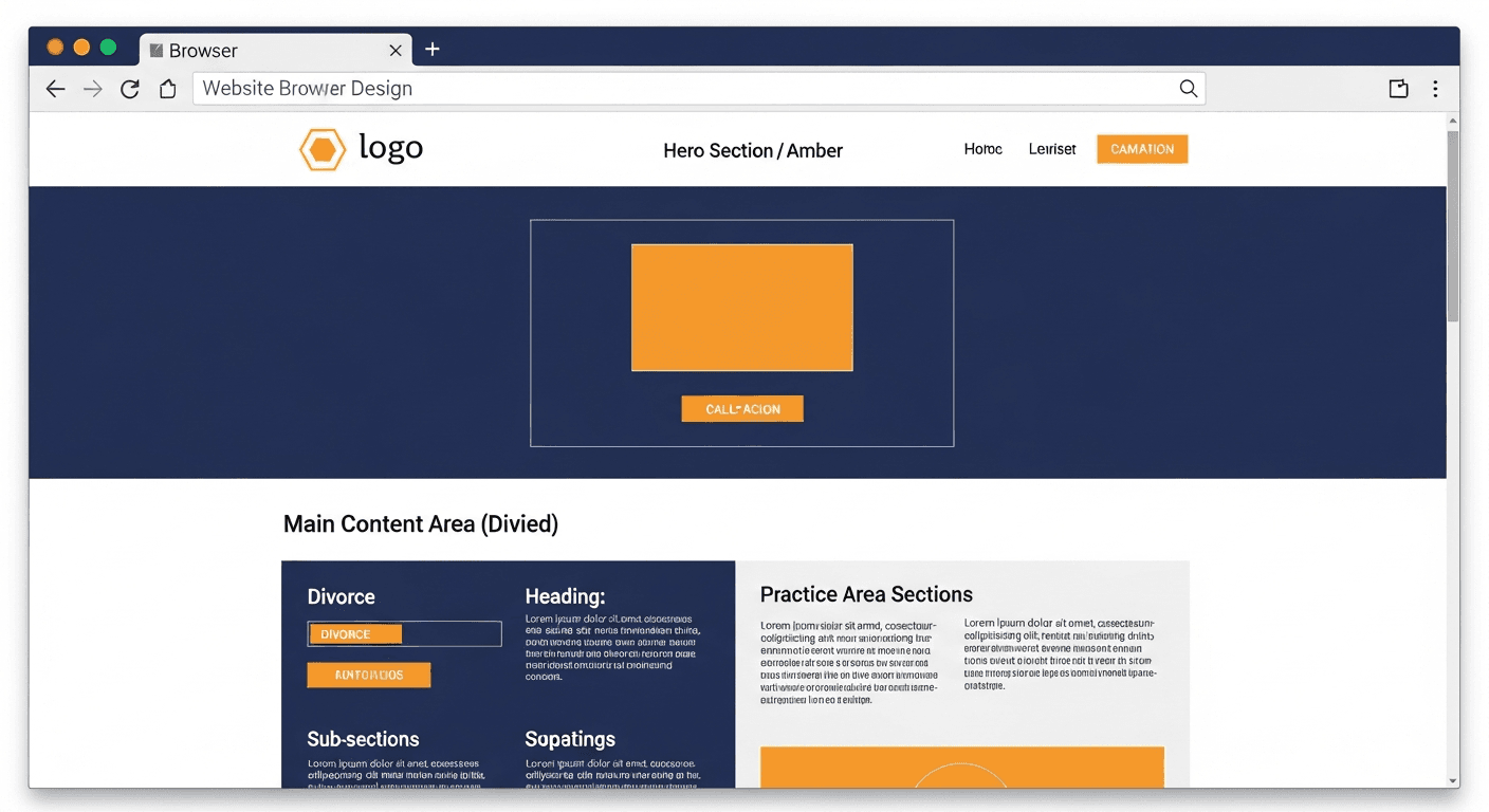 Separate divorce, custody, and support practice area pages on a U.S. family law website