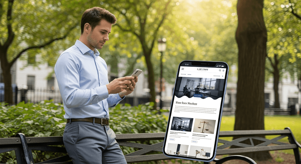Prospective client using a phone to call a law firm from a mobile website with large tap targets