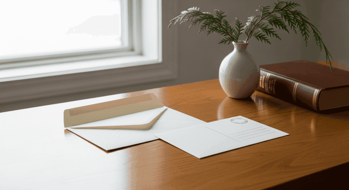 Google Business Profile verification postcard on a law firm reception desk