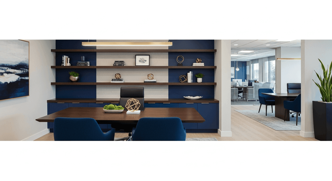 Canadian personal injury law firm office with professional navy blue design