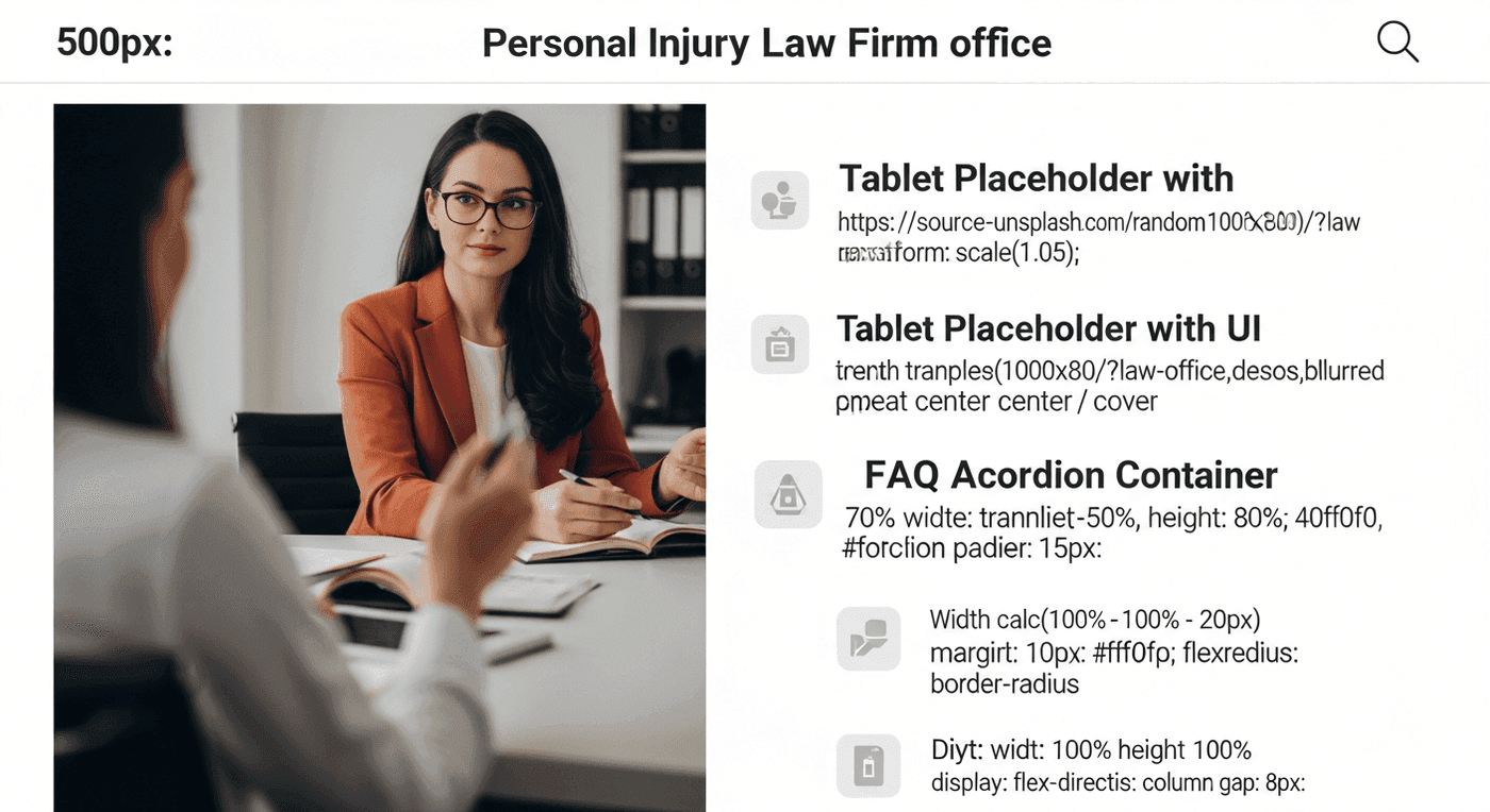FAQ section on a personal injury law firm website tablet display