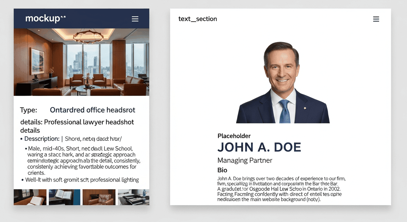 Ontario lawyer professional headshot and bio section on a law firm website
