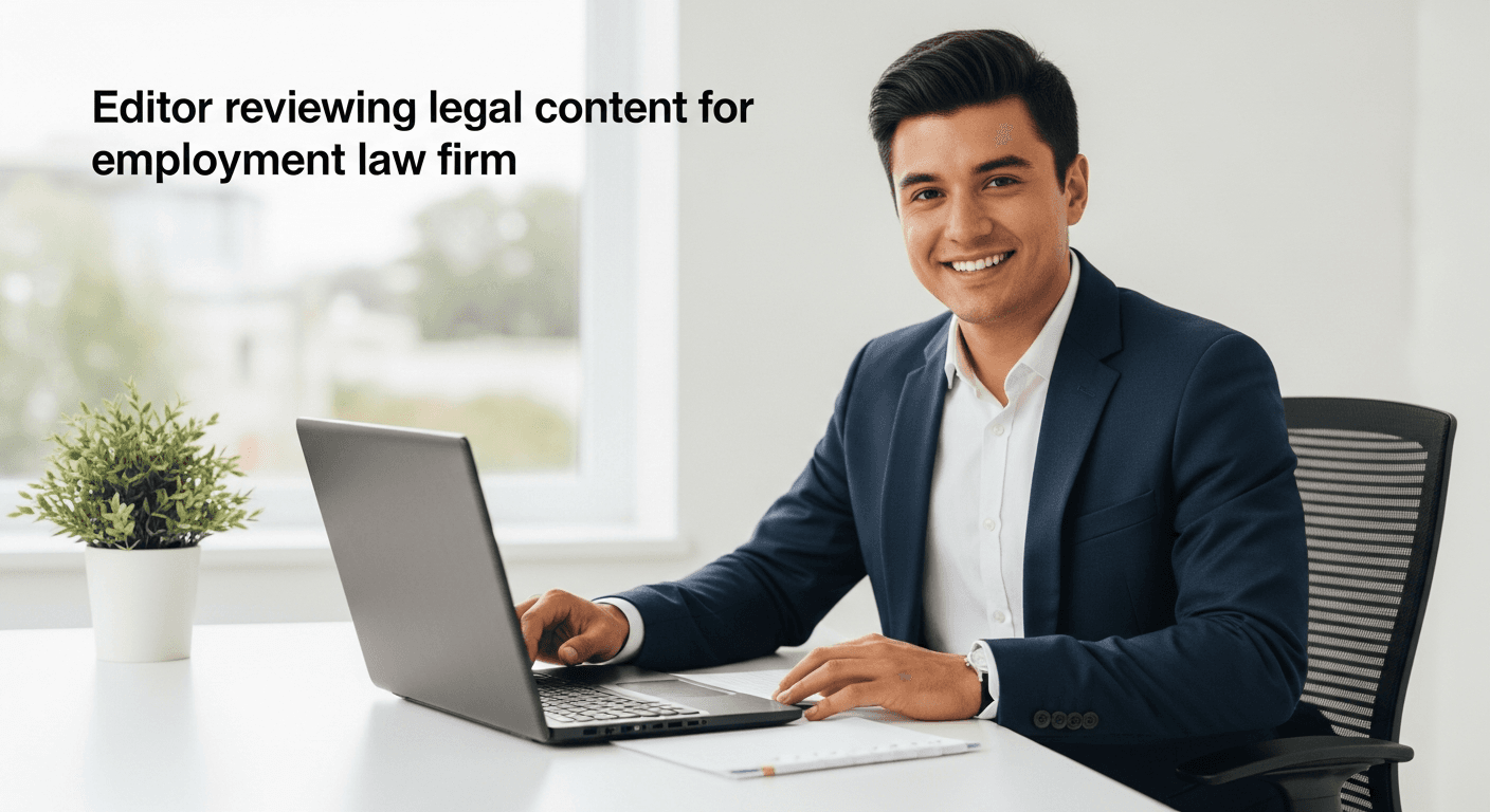 Legal content editor reviewing employment law firm landing page copy