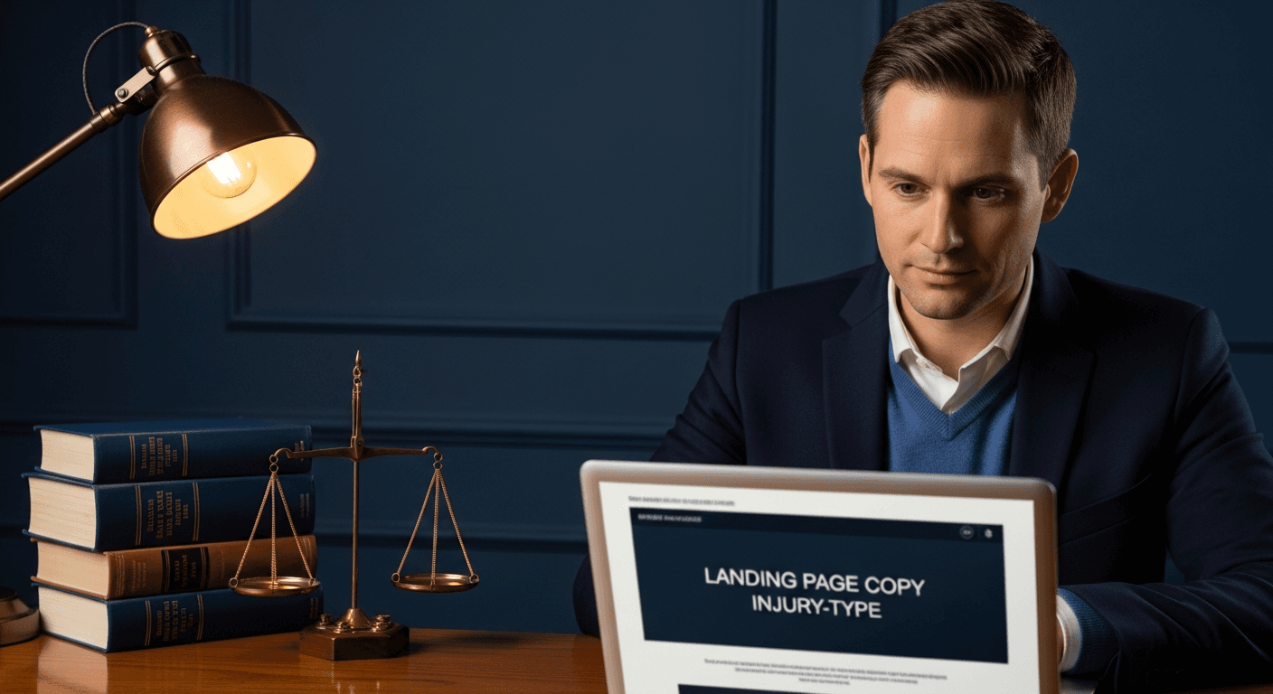 Legal content editor reviewing personal injury law firm landing page copy