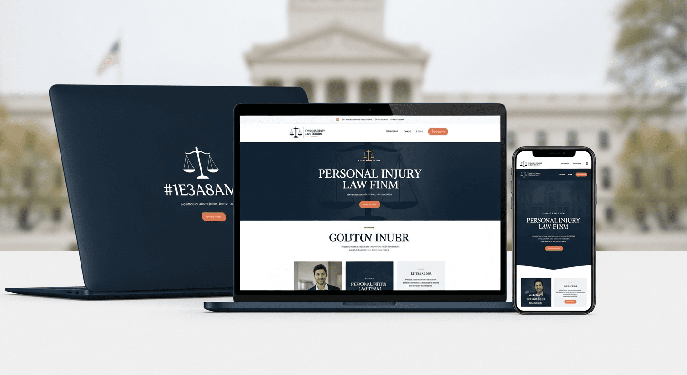 Personal injury law firm website on laptop and mobile showing intake conversion